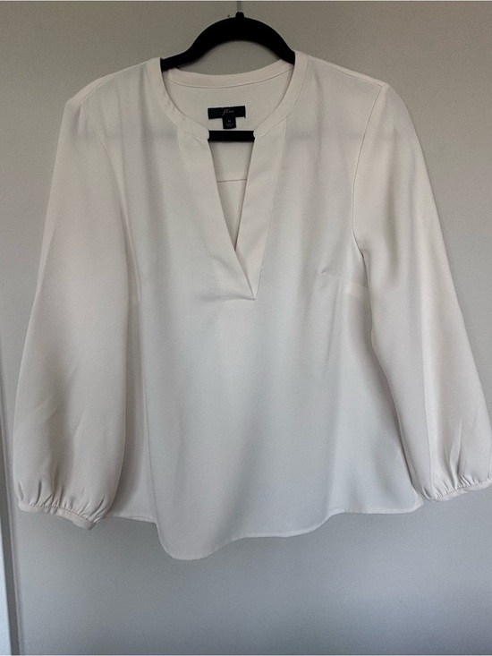 J. Crew Tops - J. Crew White Split-Neck Blouse with Balloon Sleeves